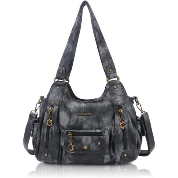 Womens Purses and Handbags PU Leather Shoulder Bag Black Grey